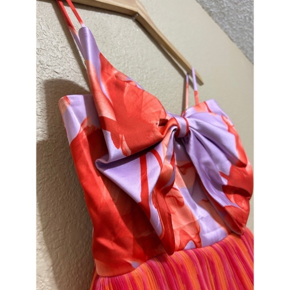 Anthropologie Hutch 6 Tier Tulle Mini Dress Orange Floral Bow Party Cocktail - Picture 8 of 12